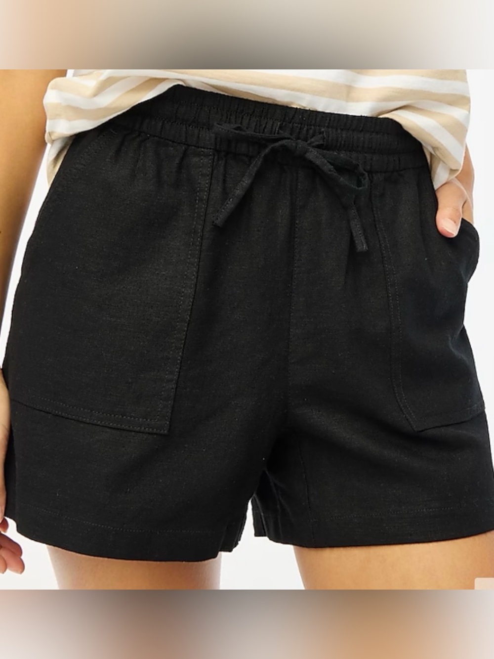 J. Crew Women's Shorts, Linen Blend, Black, Drawstring Waist, Size L